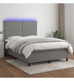 Sommier tapissier et matelas et LED Gris foncé 140x200 cm Tissu