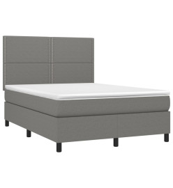 Sommier tapissier et matelas et LED Gris foncé 140x200 cm Tissu