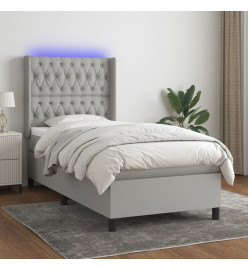 Sommier tapissier matelas et LED Gris clair 100x200 cm Tissu