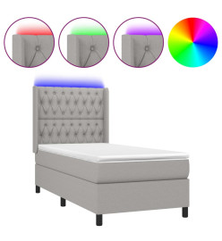 Sommier tapissier matelas et LED Gris clair 100x200 cm Tissu