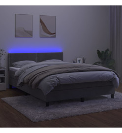 Sommier tapissier matelas et LED Gris clair 140x190 cm Velours