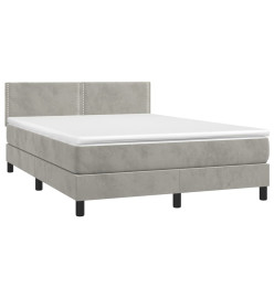 Sommier tapissier matelas et LED Gris clair 140x190 cm Velours