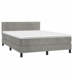 Lit à sommier tapissier et matelas Gris clair 140x190cm Velours