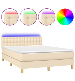 Sommier tapissier avec matelas et LED Crème 140x190 cm Tissu