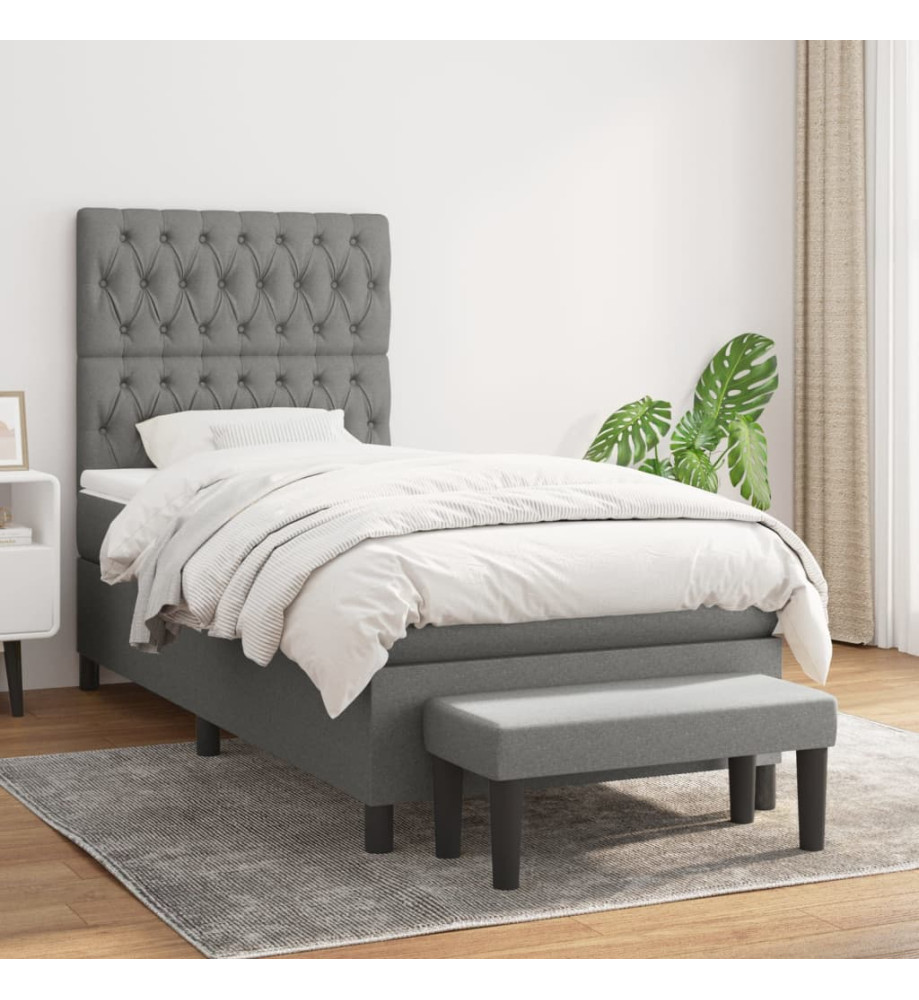 Lit à sommier tapissier avec matelas Gris foncé 90x200 cm Tissu Lit à sommier tapissier avec matelas Gris foncé 90x200 cm Tissu