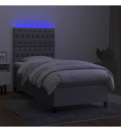 Sommier tapissier matelas et LED Gris clair 100x200 cm Tissu