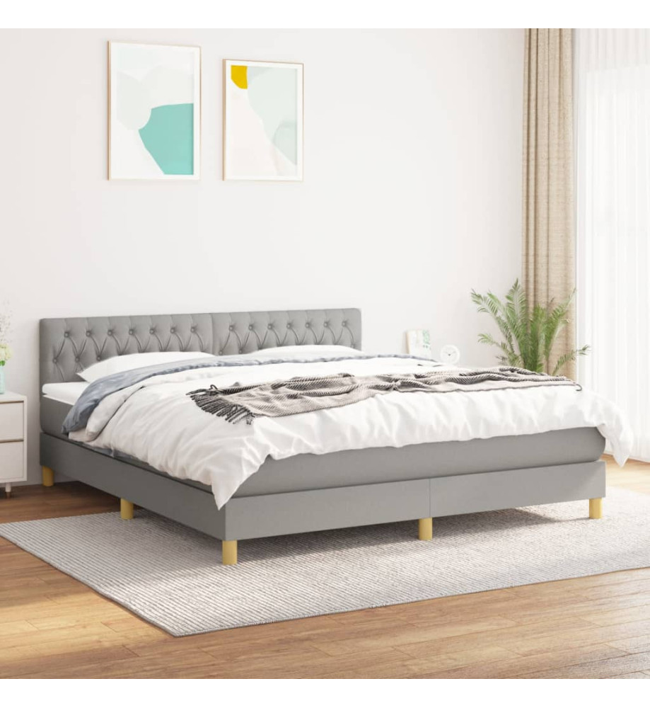 Lit à sommier tapissier avec matelas Gris clair 180x200cm Tissu Lit à sommier tapissier avec matelas Gris clair 180x200cm Tissu