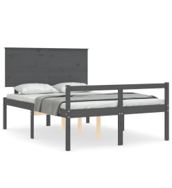 Cadre de lit avec tête de lit gris 140x200 cm bois massif