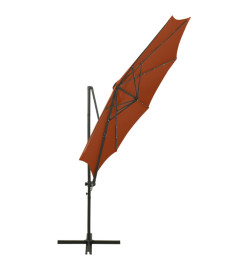 Parasol déporté avec mât et lumières LED Terre cuite 300 cm