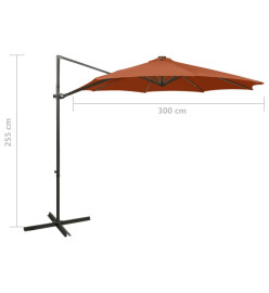 Parasol déporté avec mât et lumières LED Terre cuite 300 cm