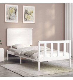 Cadre de lit avec tête de lit blanc 90x200 cm bois massif