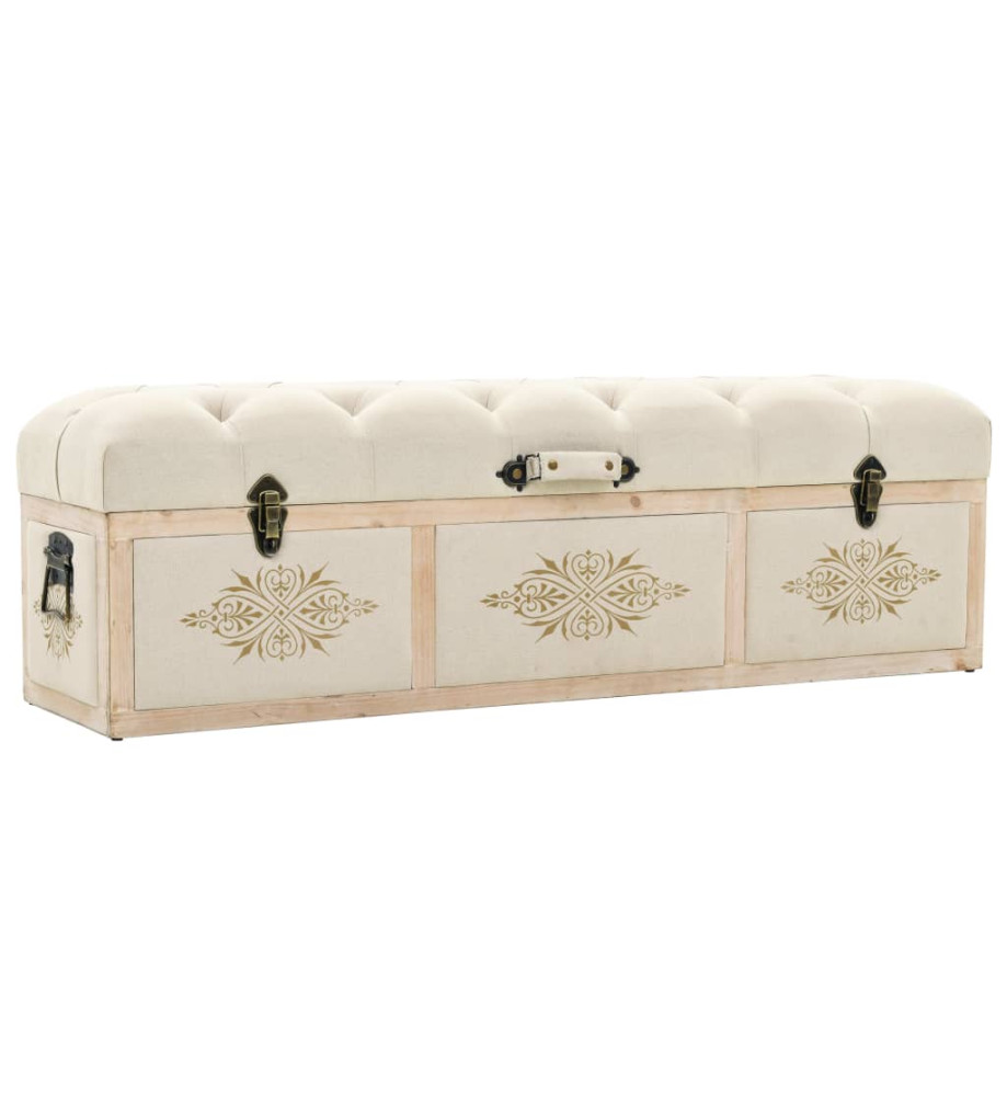 Banc de rangement 110 cm Crème Bois de sapin massif et tissu