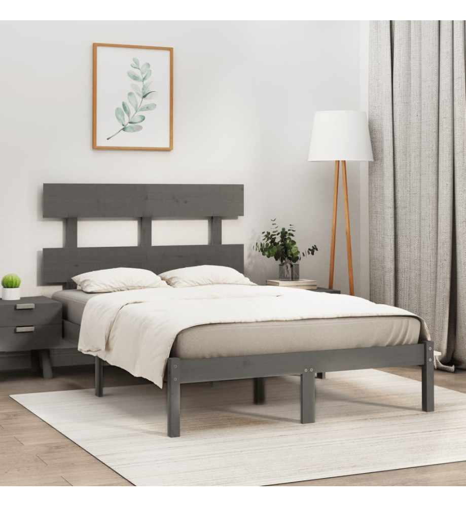 Cadre de lit Gris Bois massif 140x200 cm Cadre de lit Gris Bois massif 140x200 cm