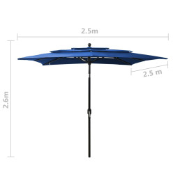 Parasol à 3 niveaux avec mât en aluminium Bleu azuré 2,5x2,5 m