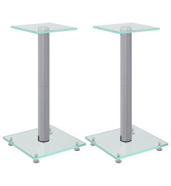 Supports de haut-parleurs 2 pcs argenté verre trempé 1 pilier