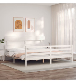 Cadre de lit avec tête de lit blanc 200x200 cm bois massif