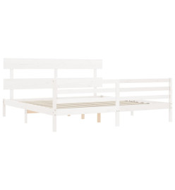 Cadre de lit avec tête de lit blanc 200x200 cm bois massif