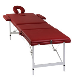 Table pliable de massage Rouge 3 zones avec cadre en aluminium