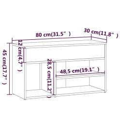 Banc à chaussures Chêne fumé 80x30x45 cm Bois d'ingénierie