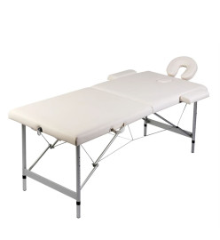 Table de massage pliable Blanc crème 2 zones cadre en aluminium