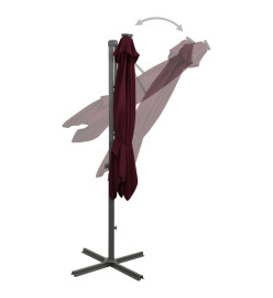 Parasol déporté avec mât et lumières LED Rouge bordeaux 300 cm