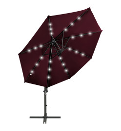 Parasol déporté avec mât et lumières LED Rouge bordeaux 300 cm