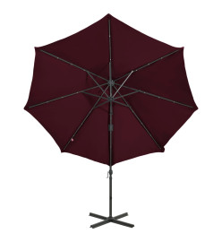 Parasol déporté avec mât et lumières LED Rouge bordeaux 300 cm