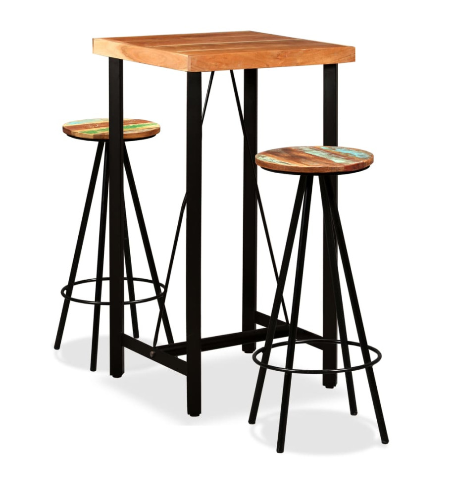 Ensemble de bar 3 pcs Bois d'acacia massif et de récupération