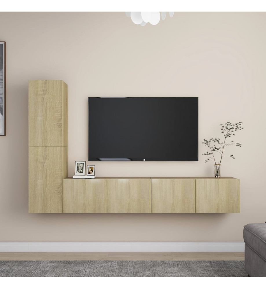 Ensemble de meuble TV 4 pcs Chêne sonoma Aggloméré