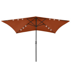 Parasol avec LED et mât en acier Terre cuite 2x3 m