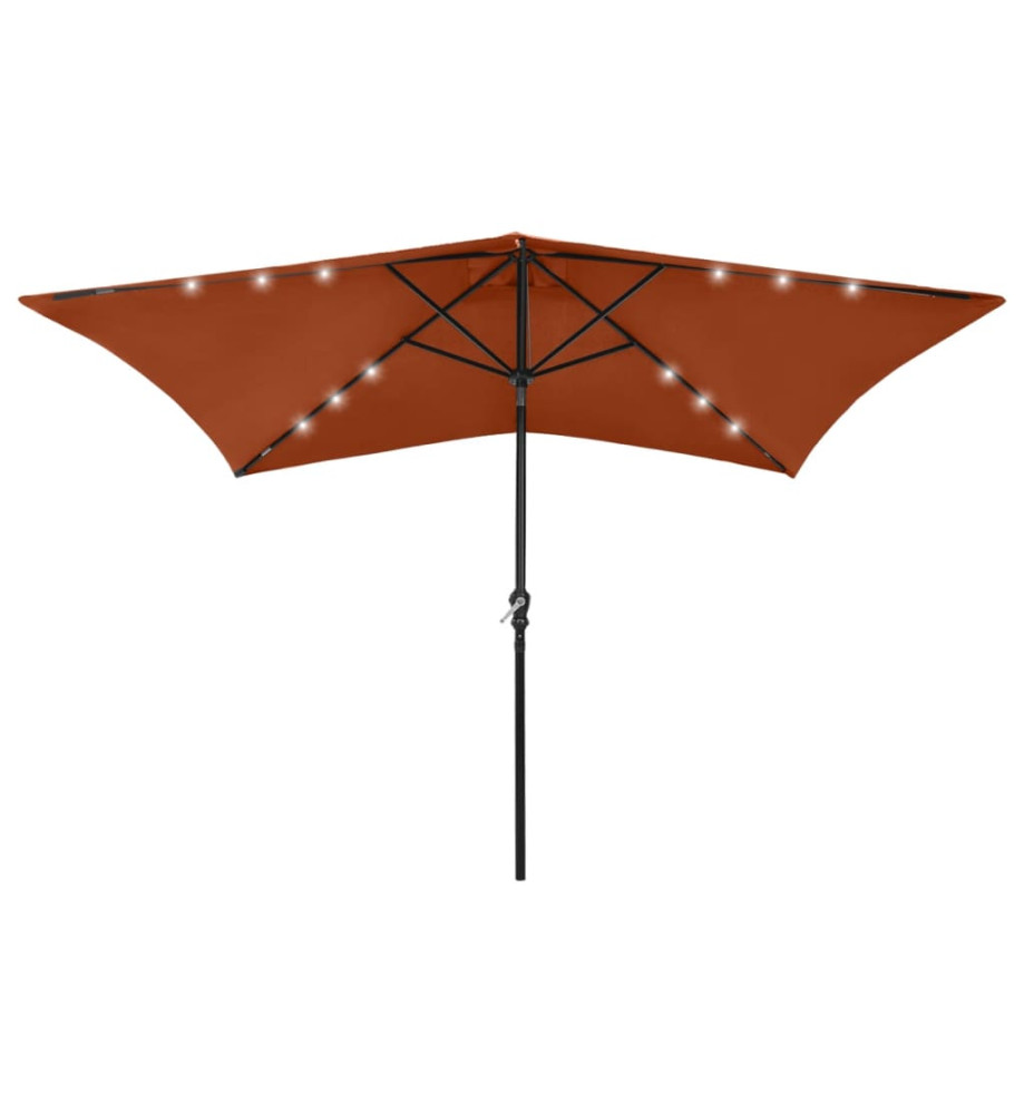 Parasol avec LED et mât en acier Terre cuite 2x3 m