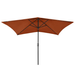 Parasol avec LED et mât en acier Terre cuite 2x3 m