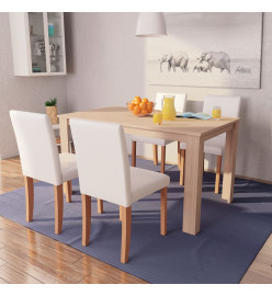 Table et chaises 5 pcs Cuir synthétique Chêne Couleur crème