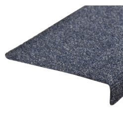 Tapis d'escalier 15 pcs Tissu aiguilleté 65x21x4 cm Bleu