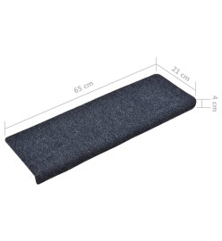 Tapis d'escalier 15 pcs Tissu aiguilleté 65x21x4 cm Bleu