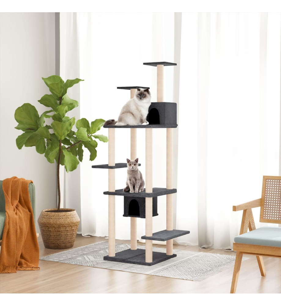 Arbre à chat avec griffoirs en sisal Gris foncé 176 cm