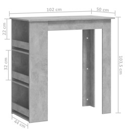 Table de bar à étagère de rangement Gris béton 102x50x103,5 cm