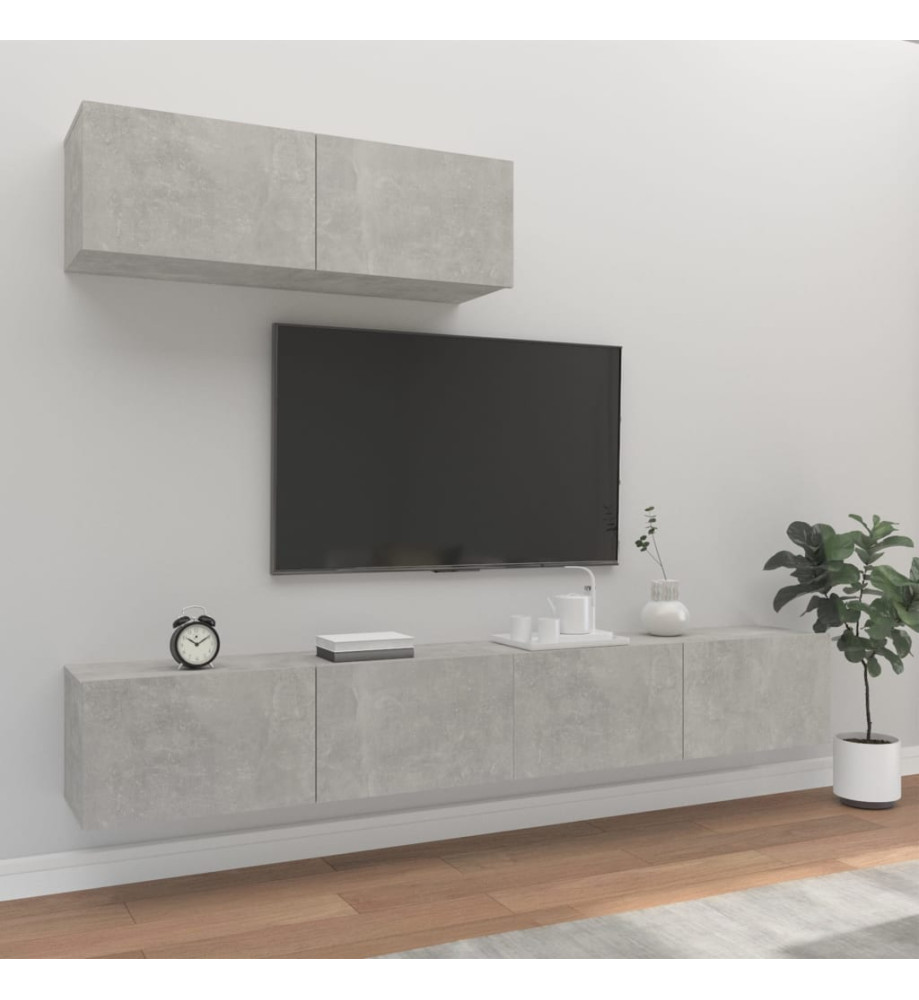 Ensemble de meubles TV 3 pcs Gris béton Bois d'ingénierie