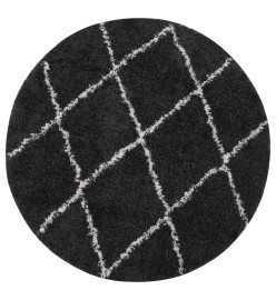 Tapis shaggy à poils longs Crème et anthracite φ120 cm