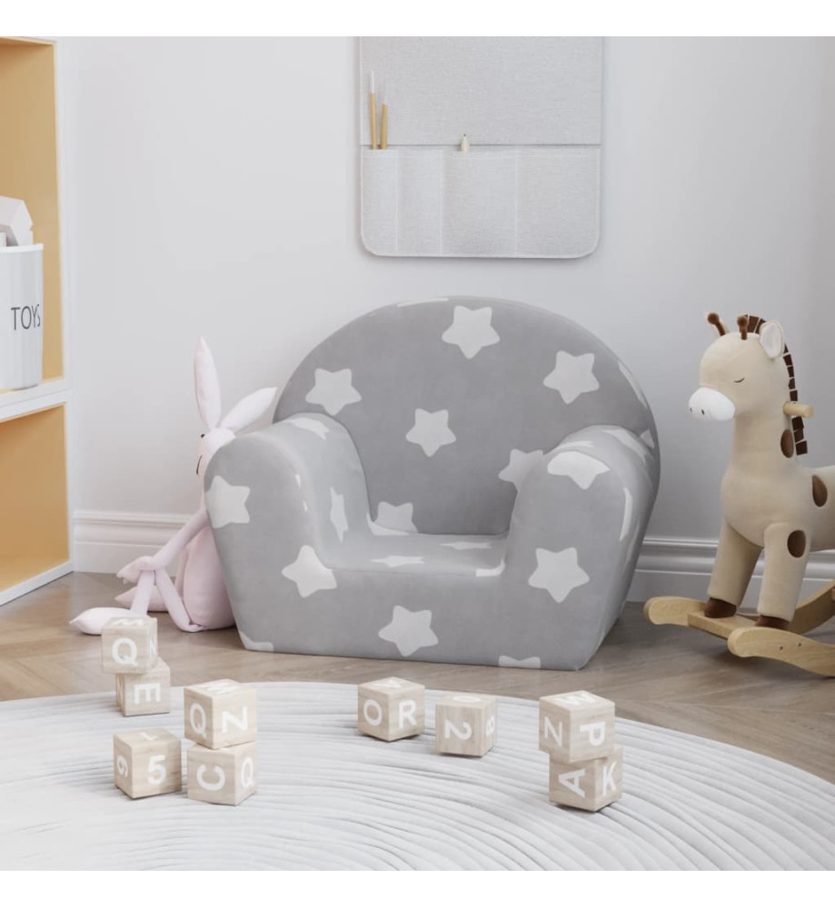 Canapé pour enfants Gris clair avec étoiles Peluche douce