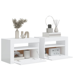 Tables de chevet 2 pcs avec LED Blanc brillant 60x35x40 cm