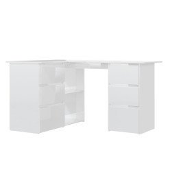 Bureau d'angle Blanc brillant 145x100x76 cm Aggloméré