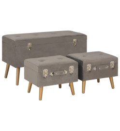 Tabourets de rangement 3 pcs Gris Velours