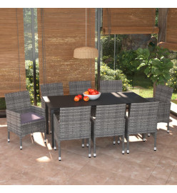 Meubles à dîner de jardin et coussins 9 pcs Poly rotin Gris