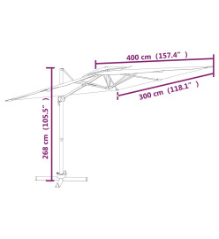 Parasol cantilever à double toit Vert 400x300 cm