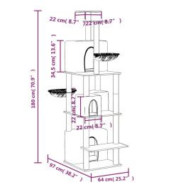 Arbre à chat avec griffoirs en sisal Gris foncé 180 cm
