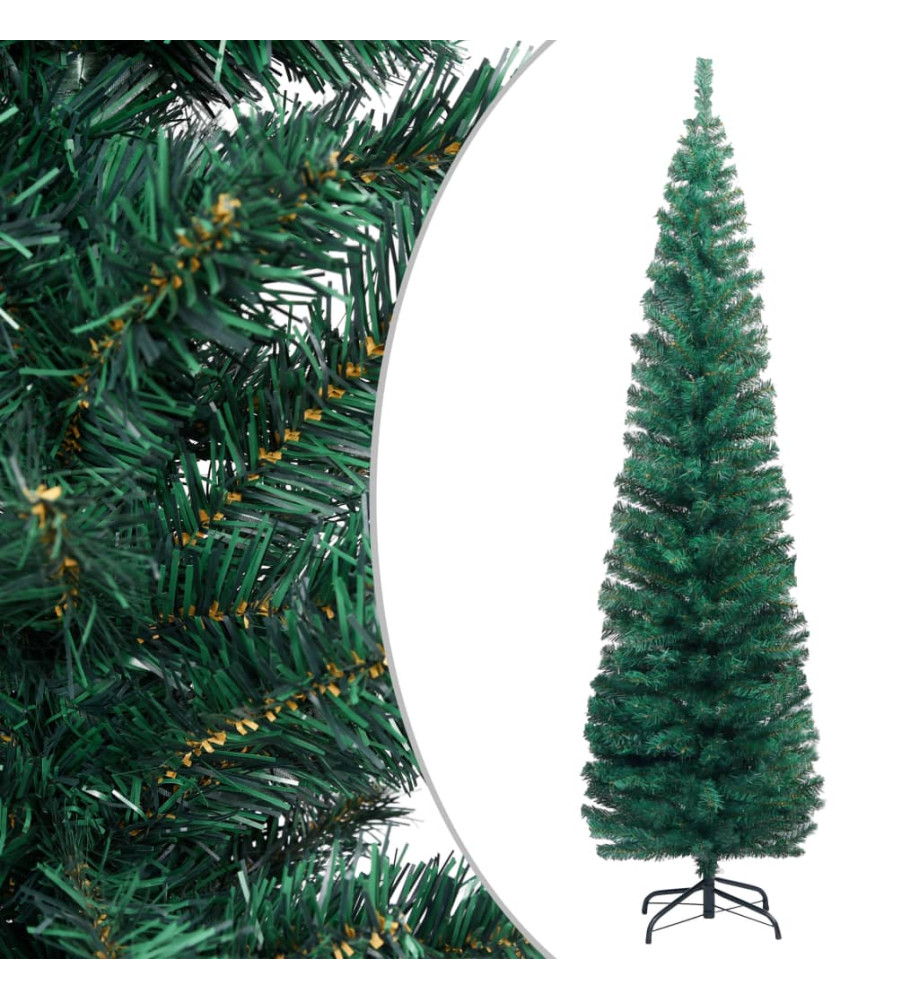 Sapin de Noël artificiel mince avec support vert 210 cm PVC