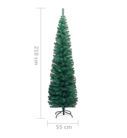 Sapin de Noël artificiel mince avec support vert 210 cm PVC