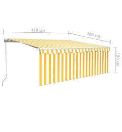 Auvent manuel rétractable avec store 4,5x3 m Jaune et blanc