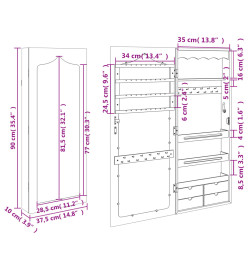 Armoire à bijoux avec miroir murale blanc 37,5x10x90 cm